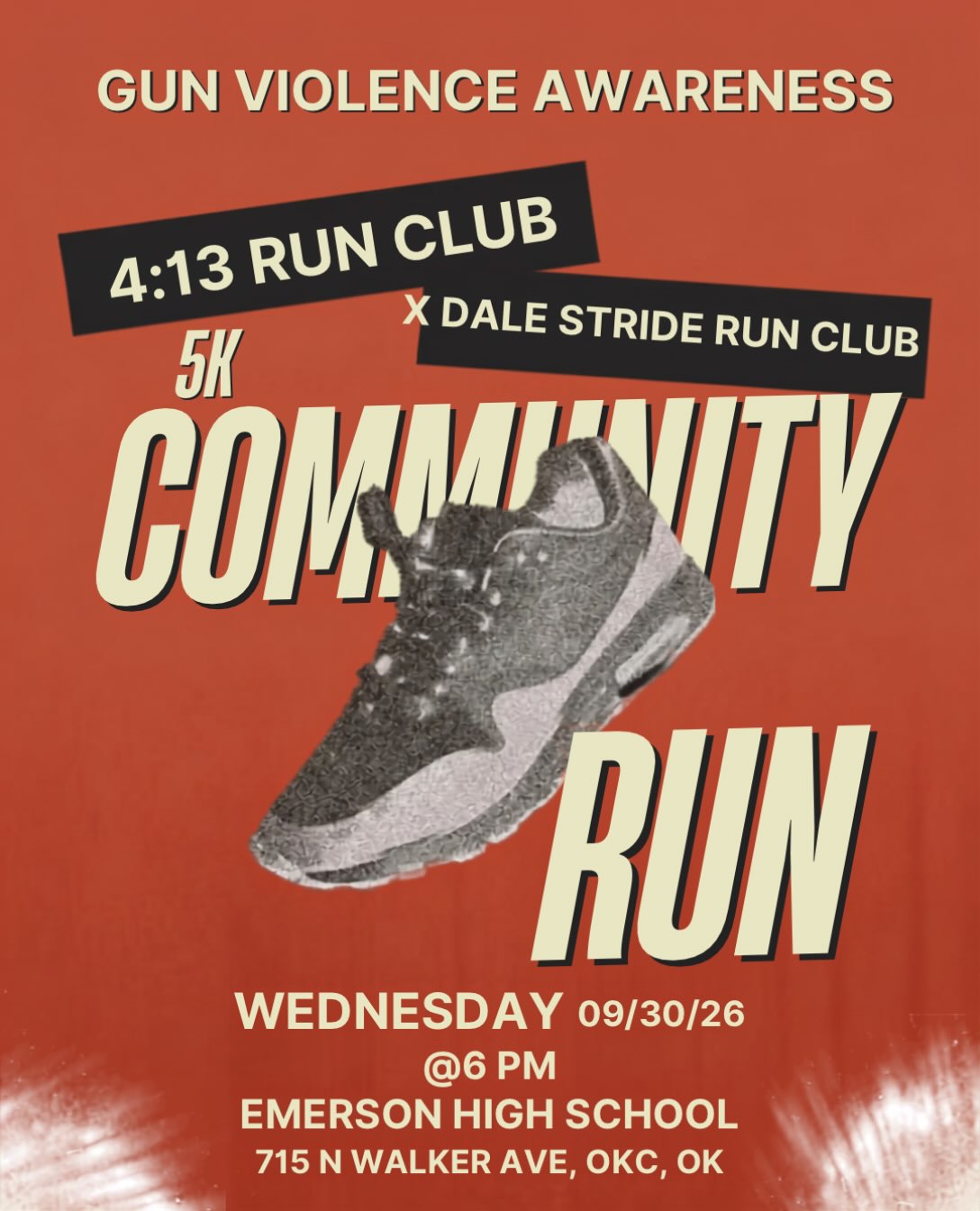 Community 5K for peace and gun violence awareness, September 30, 2026, at Emerson High School